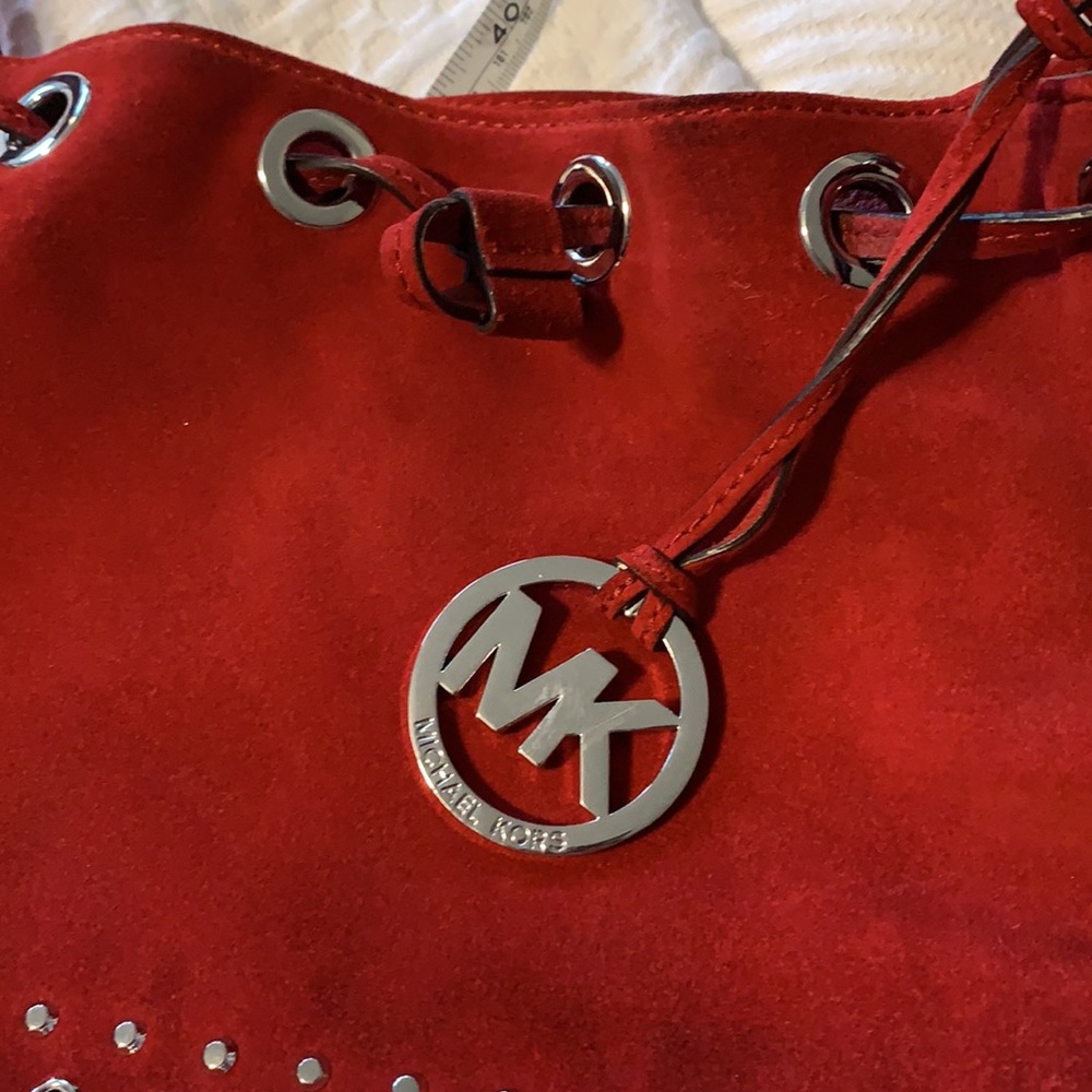 Michael Kors Red Faux Suede Purse - Picture 7 of 12